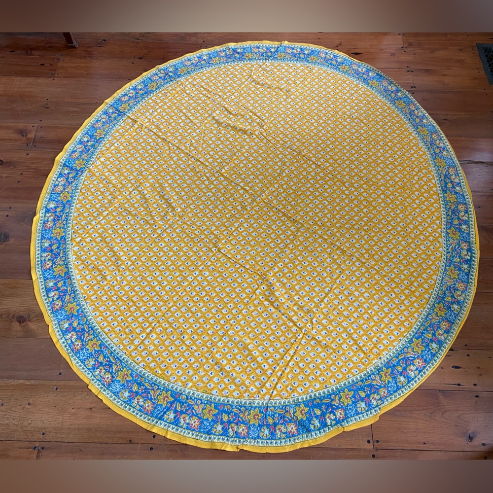 Round Tablecloth French Country Provence Motifs Cotton 89" x 84"